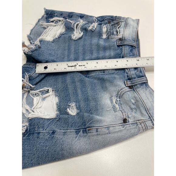 American Eagle Next Level Stretch High Rise Mom Short Destroyed Blue Denim Sz 0 - Picture 8 of 10